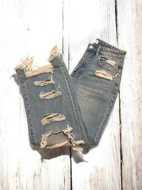 Flying Monkey Light Blue Distressed Cropped Jeans